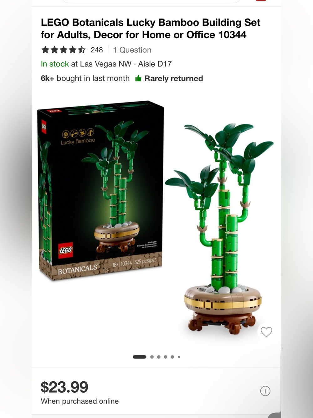 Lego Botanicals Lucky Bamboo Decorative Green Plant with Tan & Brown Planter